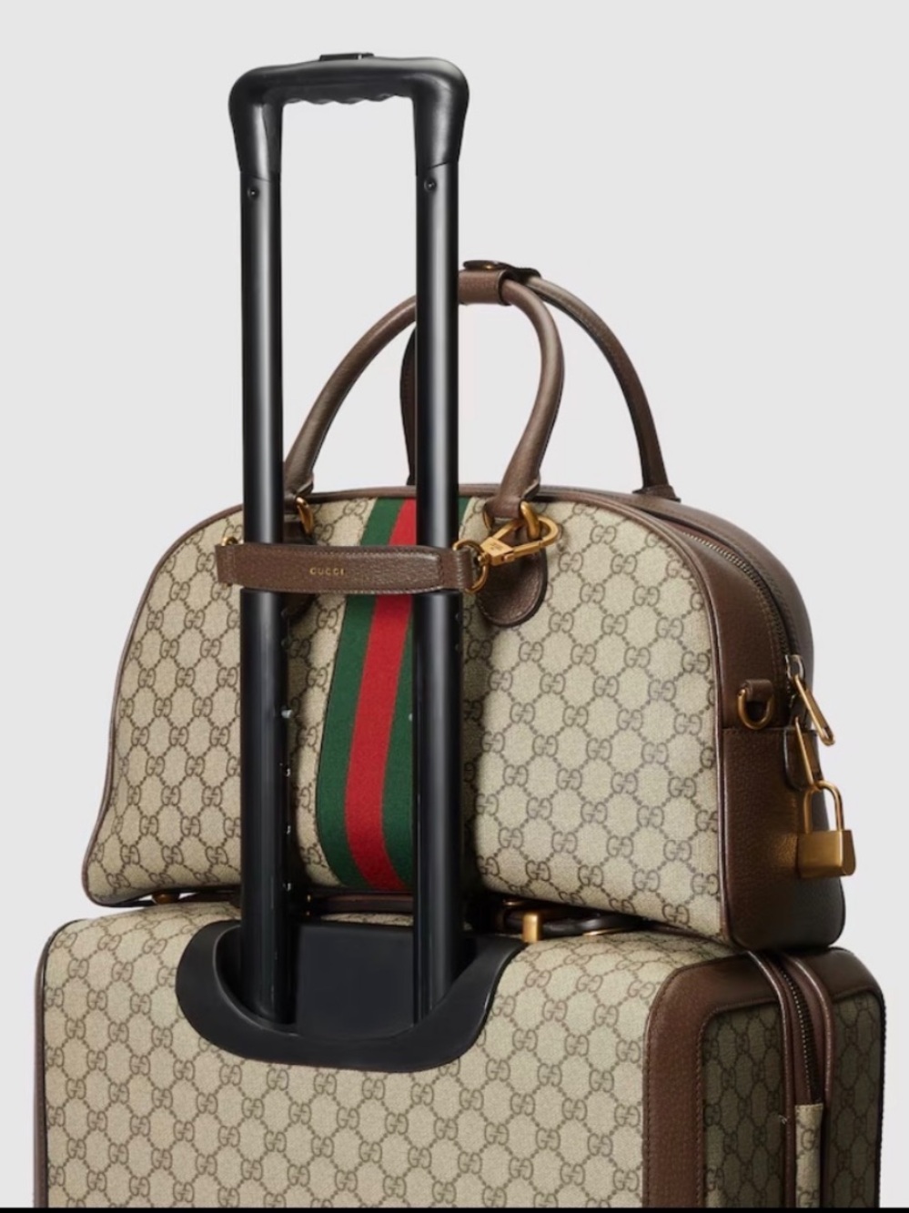 NWT Gucci Brown Leather Trolley Strap With Gold Hardware